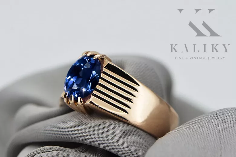 Сапфир Оригинално ретро 14k розово злато Пръстен Винтидж крафт vrc007r
